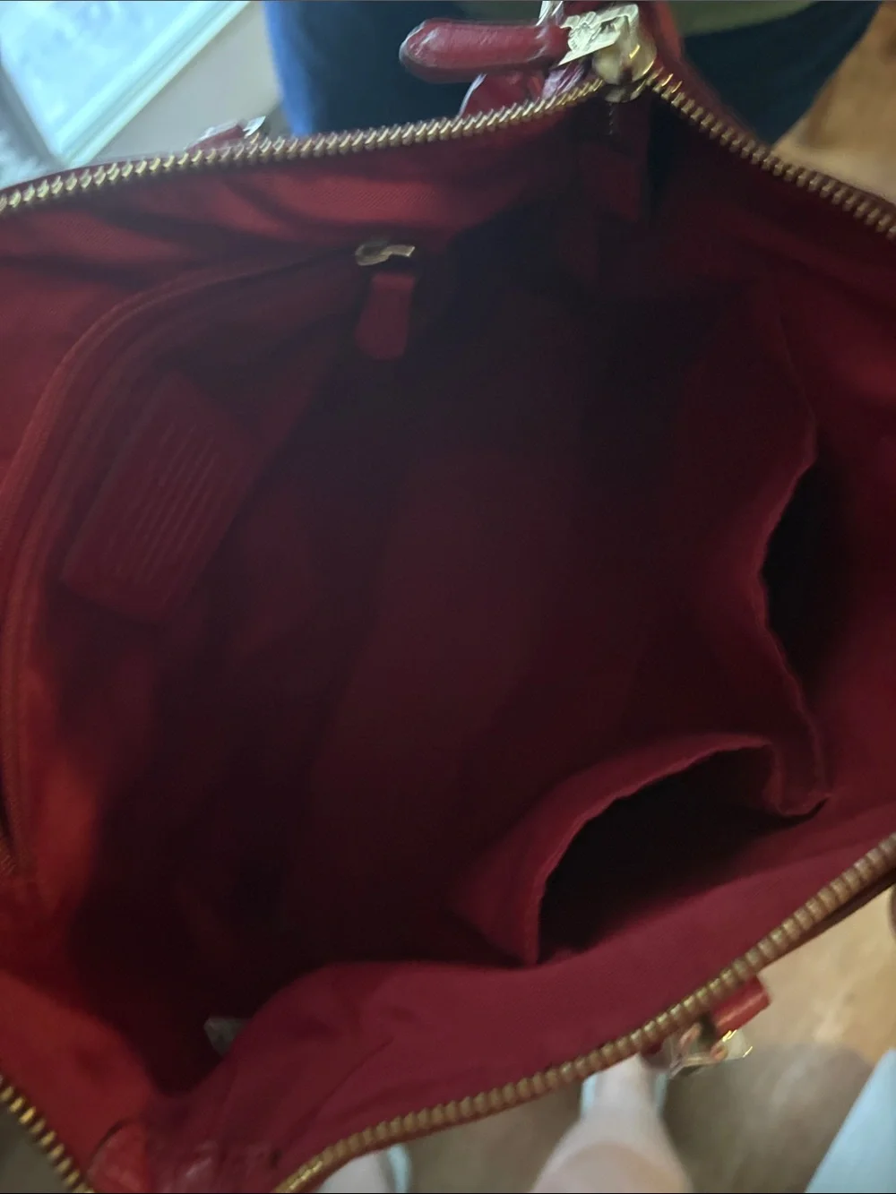 Coach Red Pebbled Leather Tote with Gold-Tone Hardware